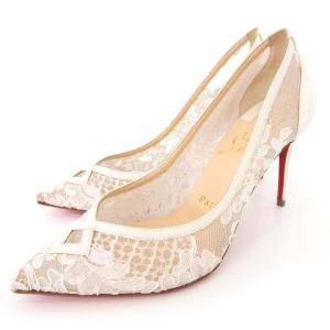 レース パンプス サテン シースルー ポインテッドトゥ ハイヒール イタリア製 38.5 25.5cm 白 ホワイト