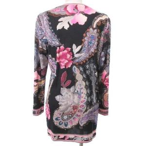 LEONARD FASHION カーディガン 花柄 ペイズリー シルク混 カットソー  Vネック M ブラック