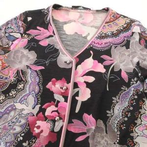 LEONARD FASHION カーディガン 花柄 ペイズリー シルク混 カットソー  Vネック M ブラック