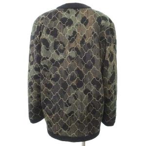 LEONARD 90s 中綿 カーディガン レオパード柄 デザインステッチ シルク混 パディング ジャケット 9 カーキ ブラック  IBO31