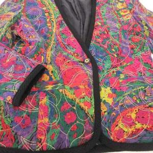 LEONARD FASHION 中綿 カーディガン 花柄 ペイズリーステッチ シルク混 パディング ジャケット 11 ブラック  IBO31