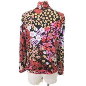 LEONARD FASHION 花柄 タートルネック カットソー 長袖 シルク混 ウール トップス LL 黒 ブラック IBO31