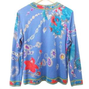 LEONARD FASHION 花柄 カットソー 宝石柄 シルク混 ウール トップス 長袖 L 青 ブルー IBO31