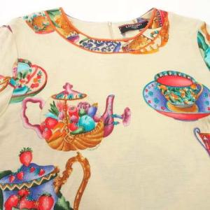 LEONARD FASHION 長袖 カットソー ティーカップ柄 テンセル ティーセット プリント LL 大きいサイズ ベージュ IBO31