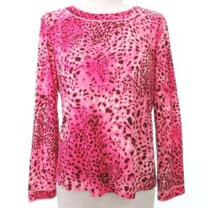 FASHION 美品 ヒョウ柄 カットソー 長袖 レオパード柄 トップス L ピンク IBO31