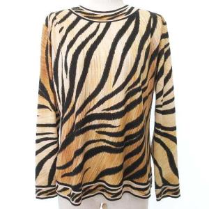 FASHION トラ柄 カットソー シルク混 ウール トップス 長袖 アニマル柄 L ベージュ系 IBO31