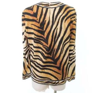 LEONARD FASHION トラ柄 カットソー シルク混 ウール トップス 長袖 アニマル柄 L ベージュ系 IBO31