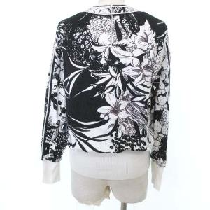 LEONARD FASHION 90s 花柄 リブ カットソー Vネック 長袖 トップス フラワープリント M 白 ホワイト IBO31