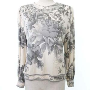 FASHION 90s 花柄 シルク  カットソー 長袖 薄手 トップス フラワープリント 9 アイボリー IBO31