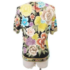 LEONARD FASHION 美品 花柄 カットソー 半袖 トップス フラワープリント M 黒 ブラック IBO31