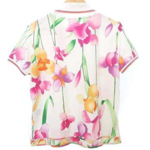 LEONARD SPORT 花柄 ポロシャツ 半袖 フラワープリント カットソー ラインリブ ロゴボタン ホワイト