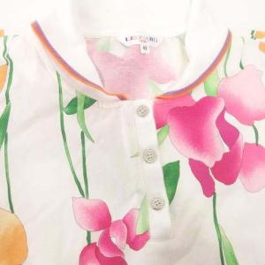 LEONARD SPORT 花柄 ポロシャツ 半袖 フラワープリント カットソー ラインリブ ロゴボタン ホワイト