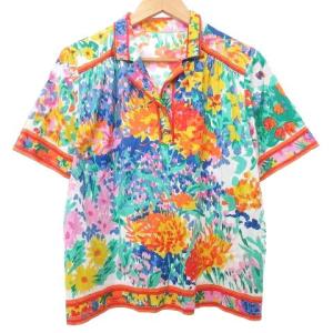 FASHION 90s 花柄 ポロシャツ 半袖 ロゴ金ボタン カットソー M マルチカラー IBO31