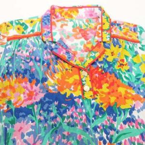 LEONARD FASHION 90s 花柄 ポロシャツ 半袖 ロゴ金ボタン カットソー M マルチカラー IBO31