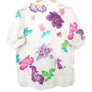 LEONARD FASHION 花柄 ニット カットソー 半袖 フラワープリント トップス M 白 ホワイト IBO31