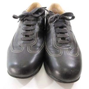 HERMES クイック スニーカー 靴 カジュアルシューズ レザー Hロゴ 38.5 25.0?p相当 黒 ブラック ベージュ IBO31