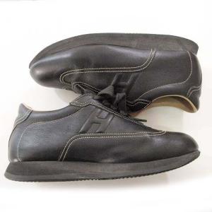 HERMES クイック スニーカー 靴 カジュアルシューズ レザー Hロゴ 38.5 25.0?p相当 黒 ブラック ベージュ IBO31