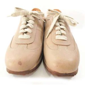 HERMES クイック スニーカー カジュアルシューズ 靴 Hロゴ レザー 37 24.0?p相当 ベージュ オレンジ IBO31