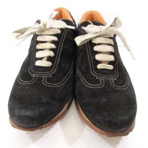 HERMES クイック スニーカー カジュアルシューズ 靴 スエード レザー Hロゴ 37 24.0?p相当 黒 ブラック オレンジ IBO31