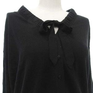 PAULE KA タグ付き シルク混 ニット カーディガン 長袖 リボン トップス カットソー S 黒 ブラック GY08