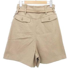 Ameri VINTAGE タグ付き ショートパンツ 合皮リボン タック フレア M ベージュ GY08