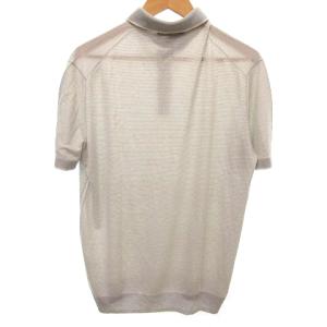 Loro Piana ポロシャツ 半袖 リブニット シルク リネン混 ボーダー L グレー IBO31