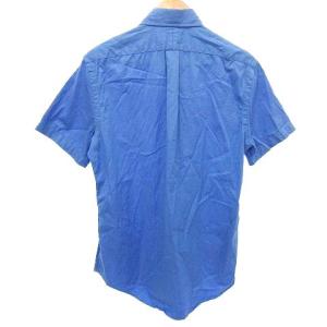 RALPH LAUREN 近年 クラシックフィット ボタンダウン シャツ トップス 半袖 騎兵 ロゴ刺繍 S 青 ブルー 国内正規