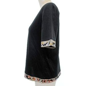 LEONARD FASHION 半袖 カットソー 花柄ライン L 黒 ブラック IBO31 A1130