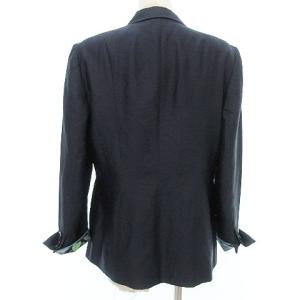 LEONARD FASHION テーラード ジャケット 2B シルク 袖先花柄ライン 11AR L 紺 ネイビー IBO31 A1130
