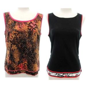 FASHION ノースリーブカットソー タンクトップ 2枚セット L LL パイソン柄 茶 黒 ブラック IBO31 A1205
