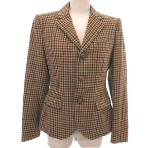 ウールチェック テーラードジャケット ブレザー アウター 総裏地 シングル 3B 4 Mサイズ相当 ベージュ 茶 ブラウン