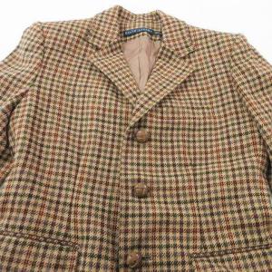 RALPH LAUREN ウールチェック テーラードジャケット ブレザー アウター 総裏地 シングル 3B 4 Mサイズ相当 ベージュ 茶 ブラウン