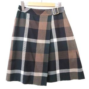 BLUE LABEL CRESTBRIDGE タグ付き ラップ風 チェック スカート ひざ丈 フレア バックル 38 紺 ネイビー