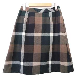 BLUE LABEL CRESTBRIDGE タグ付き ラップ風 チェック スカート ひざ丈 フレア バックル 38 紺 ネイビー