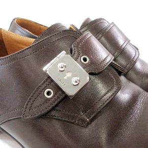 HERMES モンクストラップシューズ ロック金具 ストレートチップ レザー 42 茶