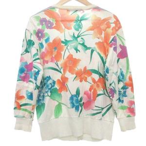 LEONARD FASHION 花柄 ニット カーディガン 長袖 フラワープリント ロゴボタン トップス M 白 ホワイト