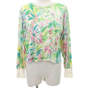 90's ヴィンテージ 花柄 カットソー 長袖 フラワープリント トップス  M 緑 グリーン