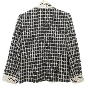 LEONARD FASHION ツイード スーツ ジャケット & スカート 上下 セットアップ シルク混 ウール 花柄トリム 9AR 黒 ブラック