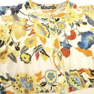 LEONARD FASHION 花柄 カーディガン リブ切替 シルク混 ウール フラワープリント カットソー 長袖 M アイボリー