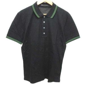 美品 ポロシャツ 半袖 カットソー トップス ライン 薄手 L 黒 ブラック イタリア製 IBO31