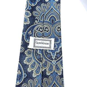 GIANNI VERSACE ペイズリー柄 ジャガード総柄 シルク ナロー ネクタイ 紺 ネイビー
