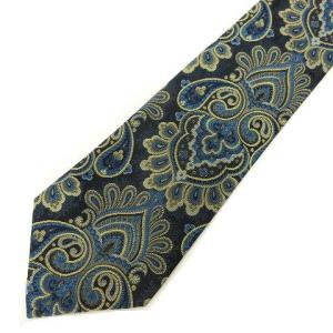 GIANNI VERSACE ペイズリー柄 ジャガード総柄 シルク ナロー ネクタイ 紺 ネイビー