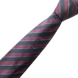 美品 ネクタイ レギュラータイ シルク ストライプ 赤 レッド 黒 ブラック IBO31 A1222