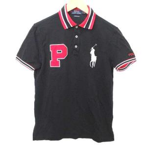 カスタムフィット ポロシャツ 半袖 カットソー トップス ビッグポニー 騎兵 ロゴ刺繍 S 黒 ブラック 国内正規