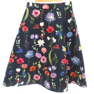 ANAYI 近年 美品 ひざ丈 スカート フレア? ジップ 花柄 38 ブラック