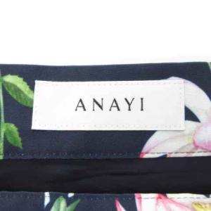 ANAYI 近年 美品 ひざ丈 スカート フレア? ジップ 花柄 38 ブラック