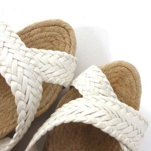 HERMES ウェッジソール サンダル ウッド メッシュ レザー 23cm 白 ホワイト IBO33