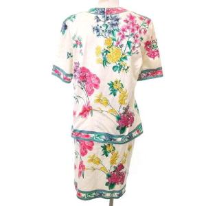 LEONARD FASHION セットアップ 上下セット トップス 半袖 ひざ丈スカート タイト 花柄 L 白 ホワイト 日本製 IBO33