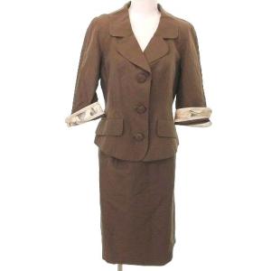 FASHION セットアップ 上下セット ジャケット ひざ丈スカート タイト 9AR Mサイズ相当 茶 ブラウン 日本製 IBO33