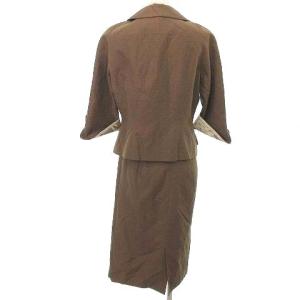 LEONARD FASHION セットアップ 上下セット ジャケット ひざ丈スカート タイト 9AR Mサイズ相当 茶 ブラウン 日本製 IBO33